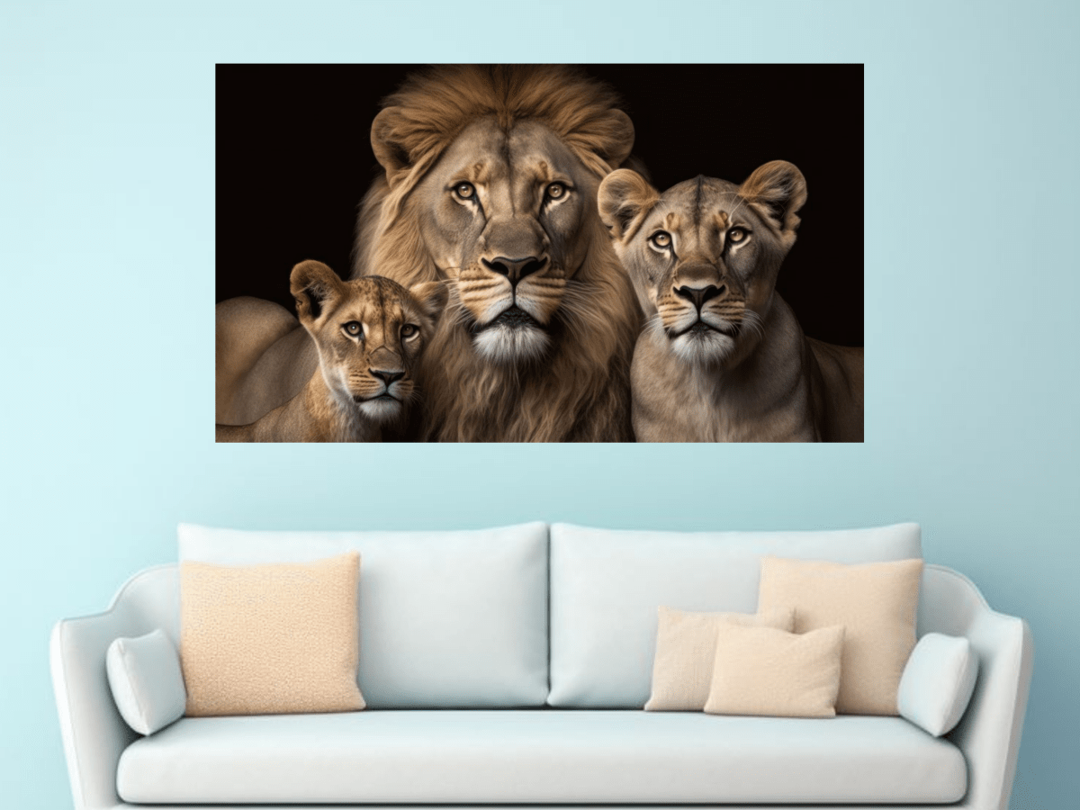 Majestic Lion Family Wall Art – Strength, Unity & Royal Elegance - Memories InsiteLOIN FAMILY WALL FRAME -STRETCHED CANVAS / 20*20 INCH